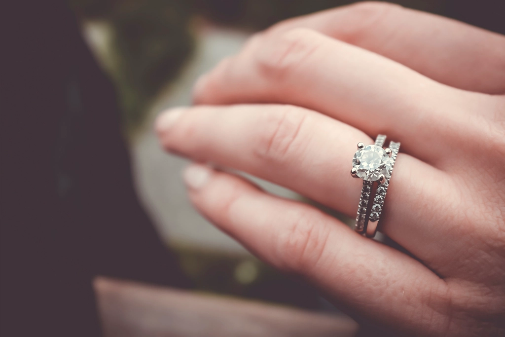 Engagement ring worn on hand